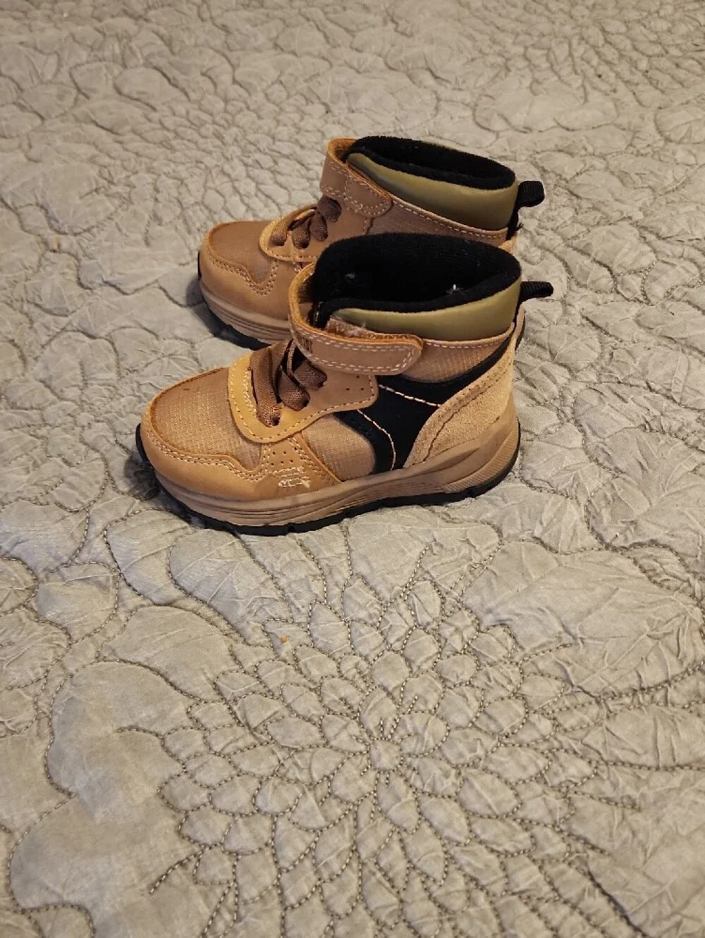 OshKosh B'gosh Tan and Black Kids Lace-Up Boots with Hook Strap